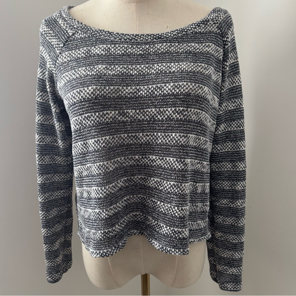 Splendid Striped Long Sleeve Boat Neck Knit Lightweight Sweater